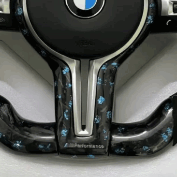 Blue flaked carbon fiber steering wheel with alcantara grips and led display - BMW F Series