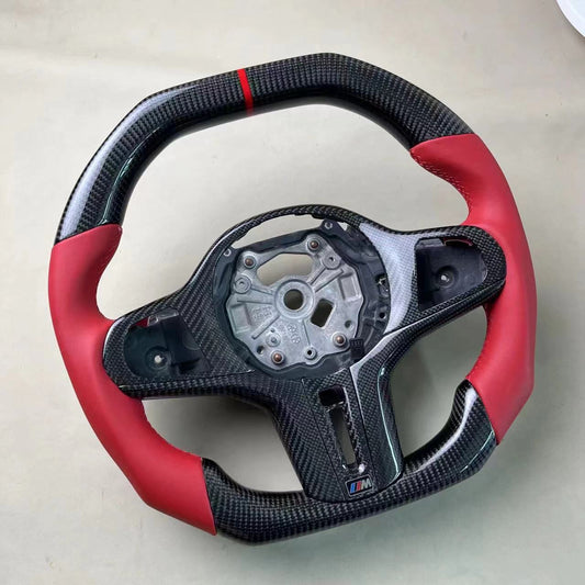 Red leather carbon steering wheel with red airbag cover- BMW G chassis