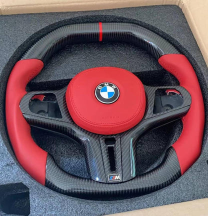 Red leather carbon steering wheel with red airbag cover- BMW G chassis