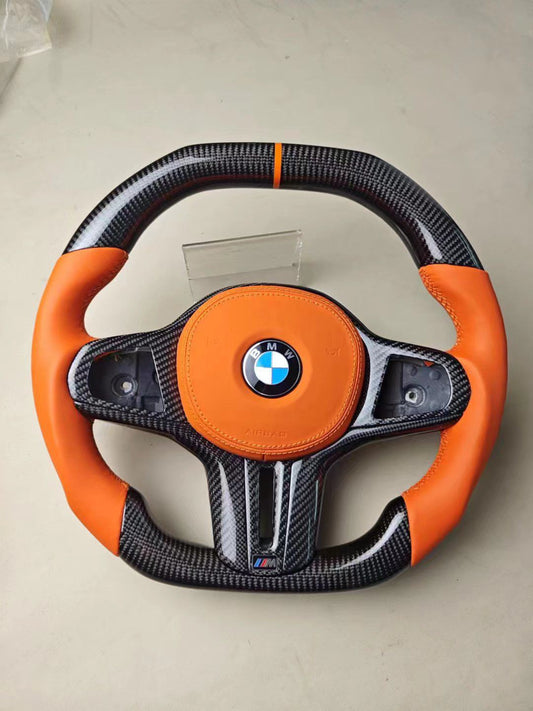 Orange leather steering wheel with airbag cover - BMW G chassis