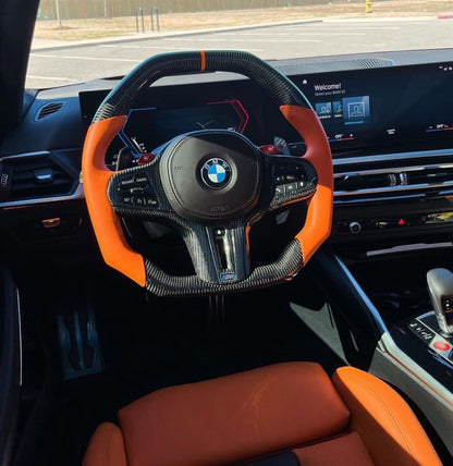 Orange leather steering wheel with airbag cover - BMW G chassis