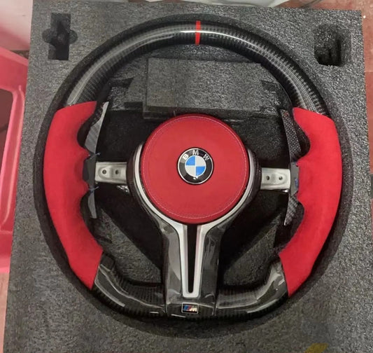 Carbon fiber steering wheel with red leather grips - BMW F Series