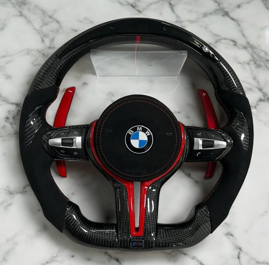 Carbon fiber black alcantara steering wheel with led display & airbag cover - BMW F Series