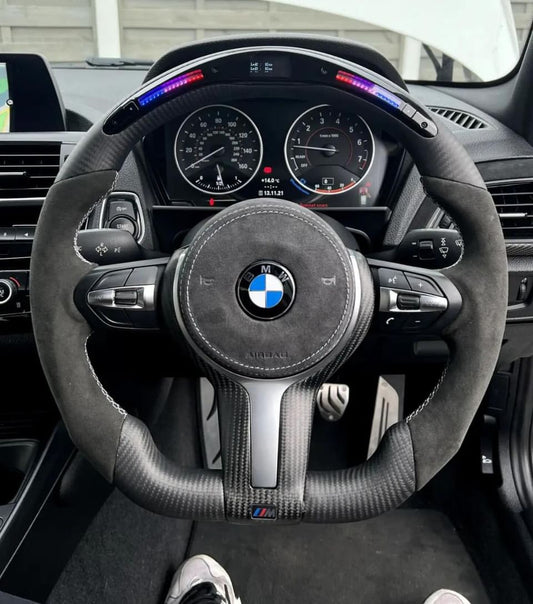 Matte Carbon fiber alcantara steering wheel with led display & airbag cover - BMW F Series