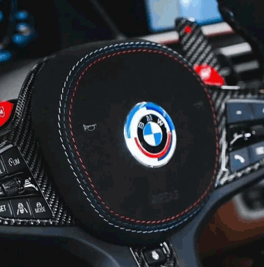 Black alcantara steering wheel with led display and airbag cover - BMW G chassis