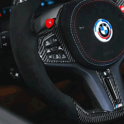 Black alcantara steering wheel with led display and airbag cover - BMW G chassis