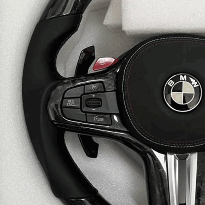 Black forged carbon steering wheel with leather airbag cover and led display- BMW G chassis