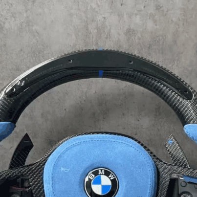 Blue leather steering wheel with airbag cover and led display- BMW G chassis