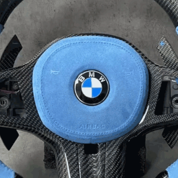 Blue leather steering wheel with airbag cover and led display- BMW G chassis