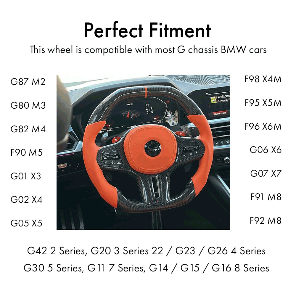 Orange leather steering wheel with airbag cover - BMW G chassis